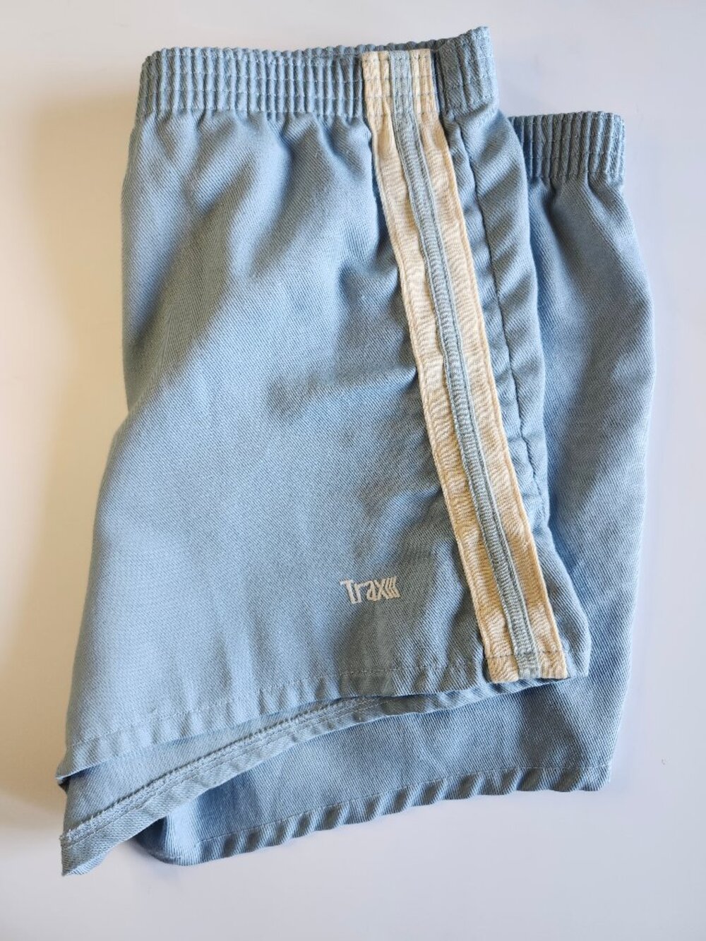Vintage TRAX Baby Blue White Striped Running Shorts Union Made